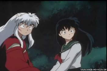 Inuyasha und Kagome schauen verblüfft zu